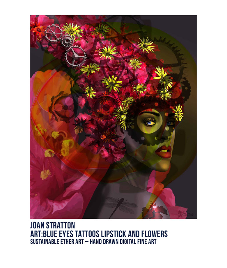 Joan Stratton - Blue Eyes Tattoos Lipstick and Flowers